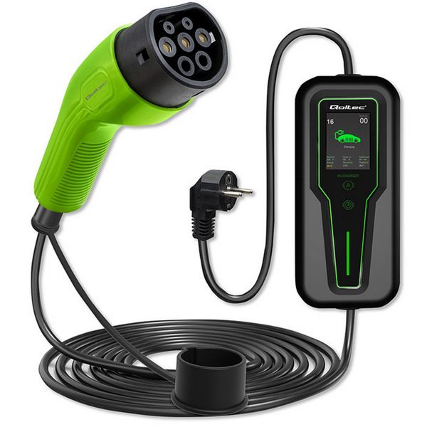 Qoltec Mobilna ładowarka do samochodu elektrycznego EV z regulacją 2w1 Typ2 | 3.5kW | 230V | LC...