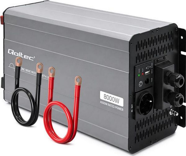 Qoltec Pure Sine Wave | 12V na 230V | 4000/8000W | UPS BYPASS
