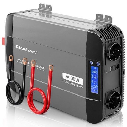 Qoltec Przetwornica napięcia Pure Sine Wave | 12V na 230V | 2000/4000W | LCD | USB | USB-C | Ko...