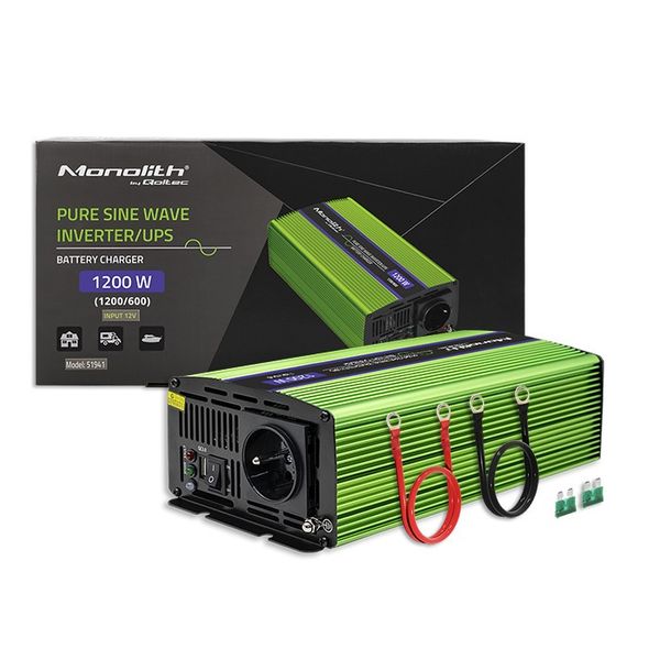 Qoltec Przetwornica napięcia Monolith | ładowanie baterii | UPS | 600W | 1200W | 12V na 230V |C...