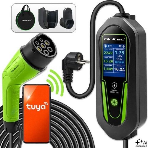 Qoltec Ładowarka do samochodu elektrycznego EV i hybryd z regulacją 2w1 Typ2 | 3.5kW | 230V | S...