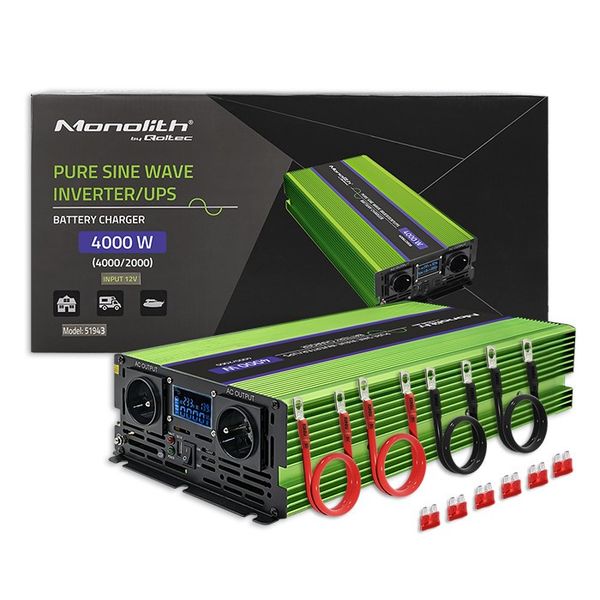 Qoltec Przetwornica napięcia Monolith | ładowanie baterii | UPS | 2000W | 4000W |12V na 230V |C...