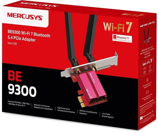 Karta sieciowa Mercusys MERCUSYS MA47BE WiFi7 PCIe adapter (BE9300,2,4GHz/5GHz/6GHz,Bluetooth5.4)