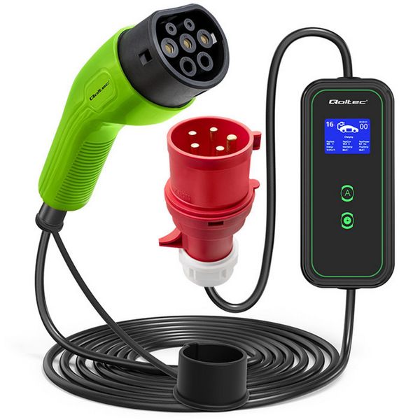 Qoltec Mobilna ładowarka do samochodu elektrycznego EV z regulacją 2w1 Typ2 | 11kW | CEE 5 PIN....