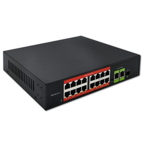 Qoltec Przełącznik sieciowy SWITCH Fast Ethernet PoE | 16x RJ45 10/100 Mb/s | 2x RJ45 Uplink 10...